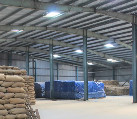 Rice warehouse with stored bags